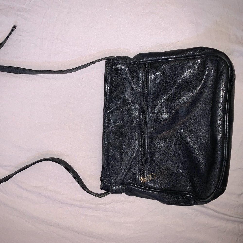 Stone Mountain Black Leather Shoulder Bag